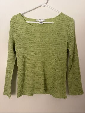 Vintage 90s RAFAEL Light Green Textured Long-Sleeve Top